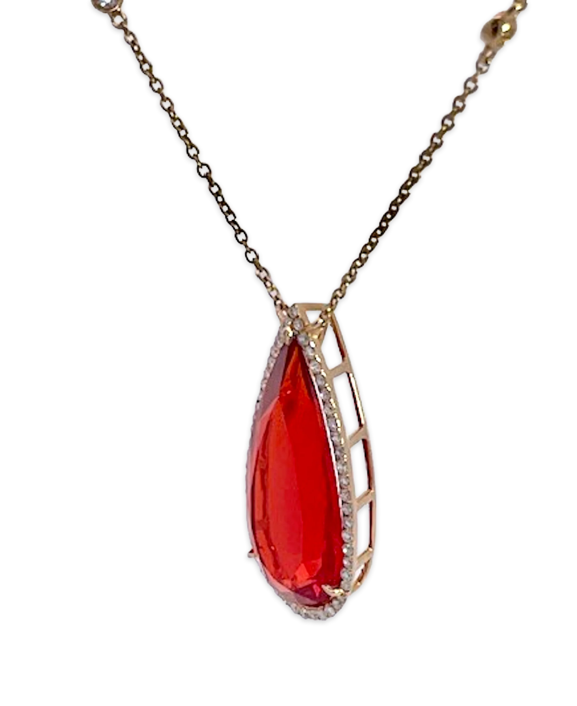 Fire Opal with Diamond surround 18K - Detail View 2 | Cris Notti Jewels