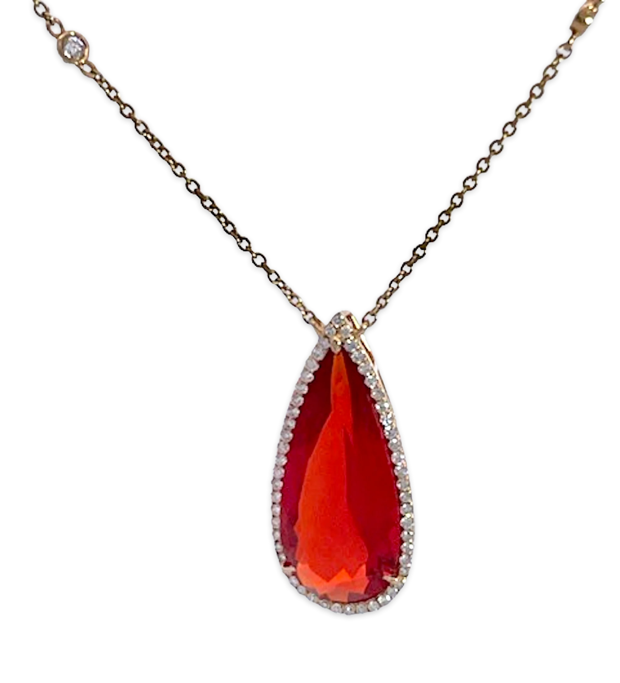 Fire Opal with Diamond surround 18K - Detail View 1 | Cris Notti Jewels