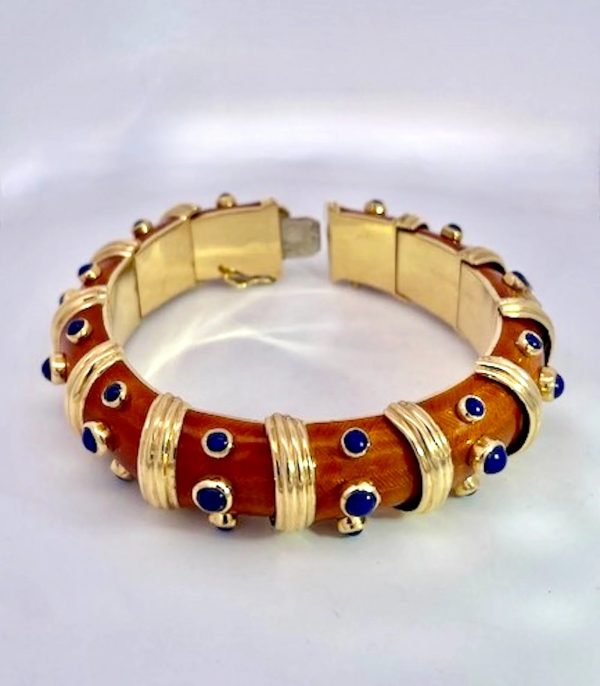 18K Guilloche Enamel Bracelet w/ Lapis lazuli inserts - Fine Estate & Vintage Jewelry | Cris Notti Jewels