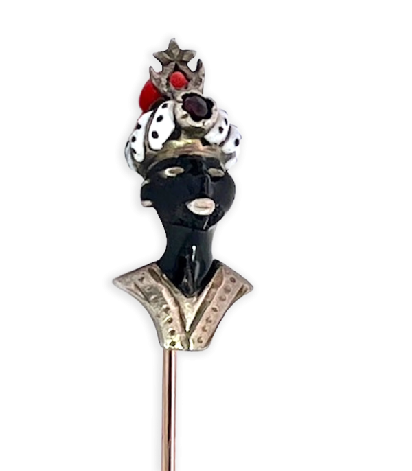 Moretto Stickpin with Coral Head and Ruby Cabochon 9K - Fine Estate & Vintage Jewelry | Cris Notti Jewels
