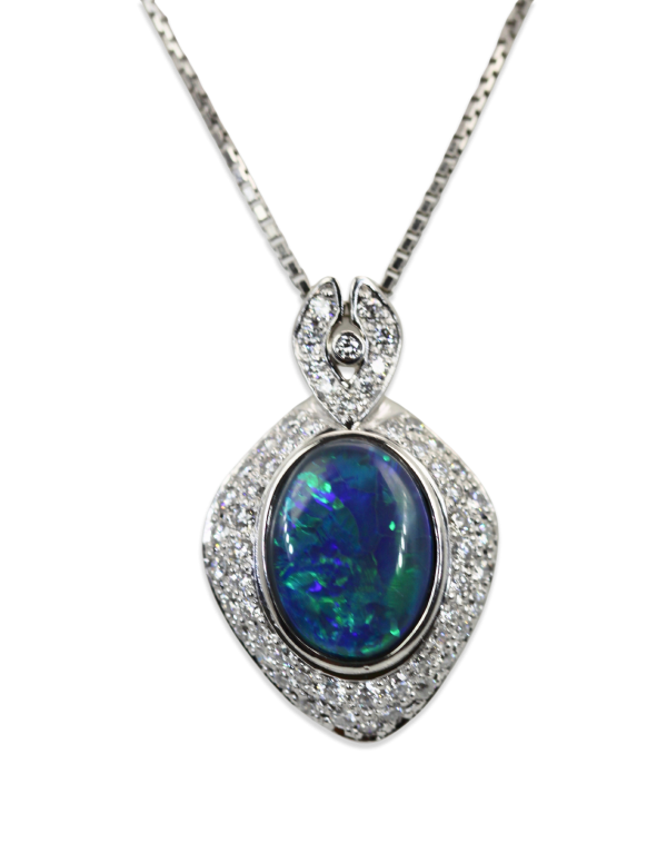 Black Opal Platinum Diamond Pendant - Fine Estate & Vintage Jewelry | Cris Notti Jewels