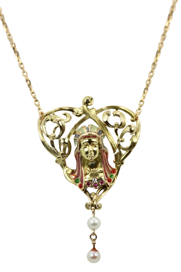 Art Nouveau Egyptian Revival Enamel Necklace - Fine Estate & Vintage Jewelry | Cris Notti Jewels