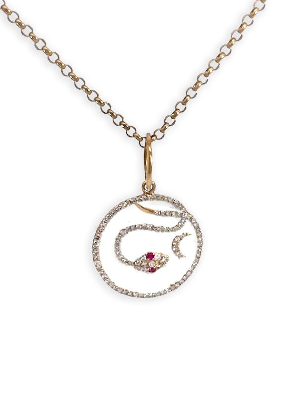 Snake Pendant Diamond Ruby Crescent 14K - Fine Estate & Vintage Jewelry | Cris Notti Jewels