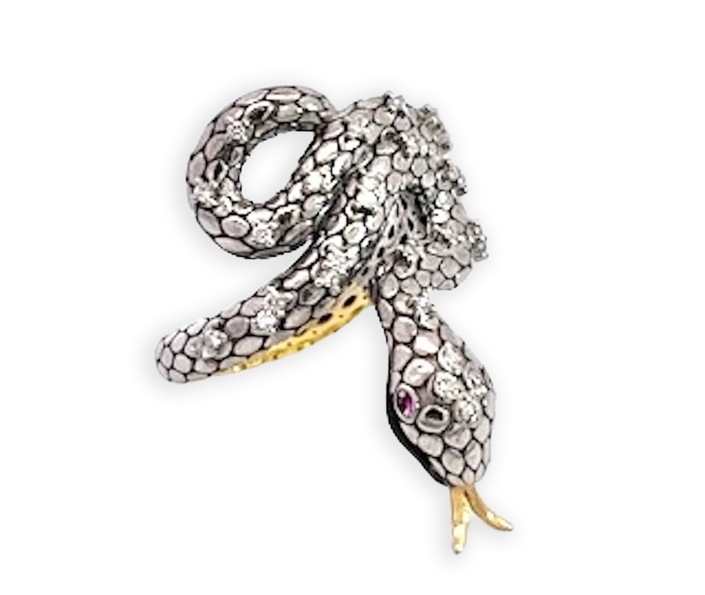 Snake Ring Silver and Gold Diamond Studded - Fine Estate & Vintage Jewelry | Cris Notti Jewels