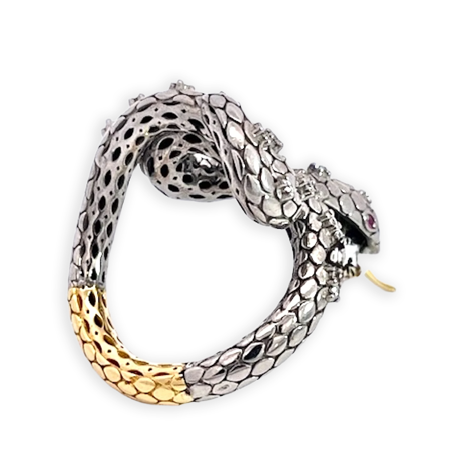 Snake Ring Silver and Gold Diamond Studded - Detail View 4 | Cris Notti Jewels