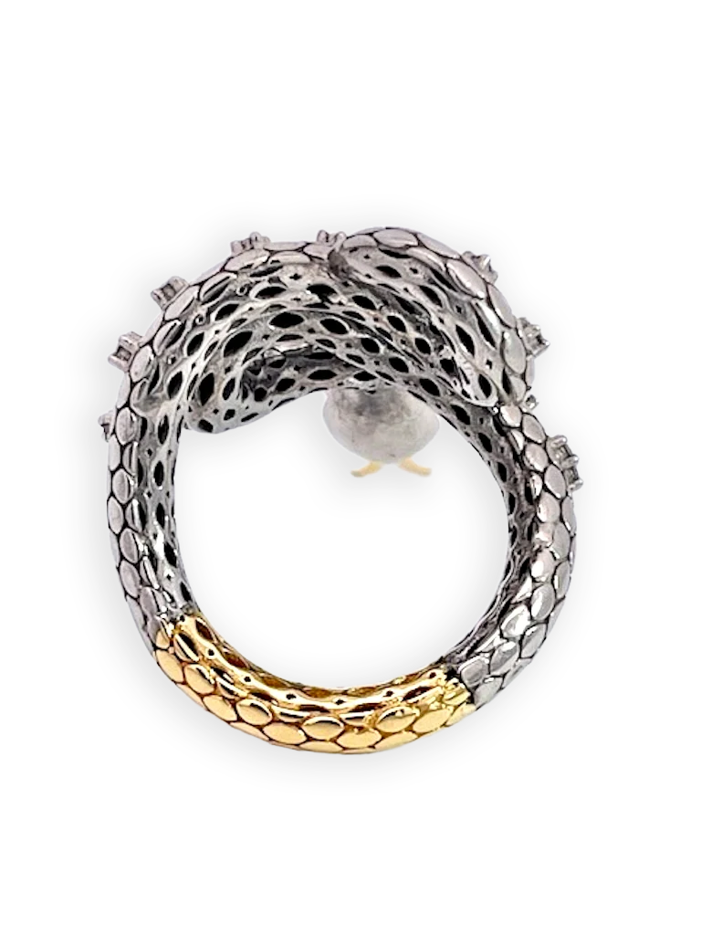 Snake Ring Silver and Gold Diamond Studded - Detail View 5 | Cris Notti Jewels