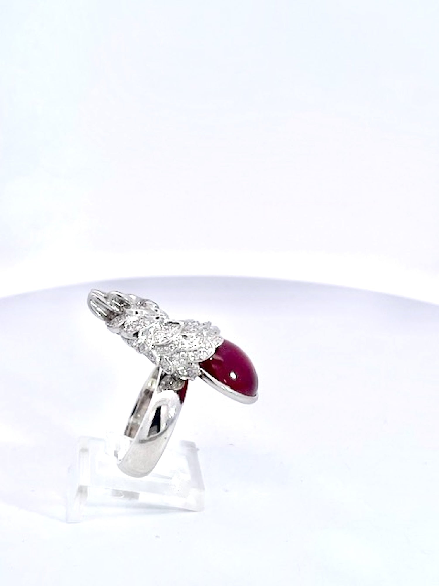 Large Oval Ruby Cabochon and Diamond Parrot Ring - Detail View 7 | Cris Notti Jewels