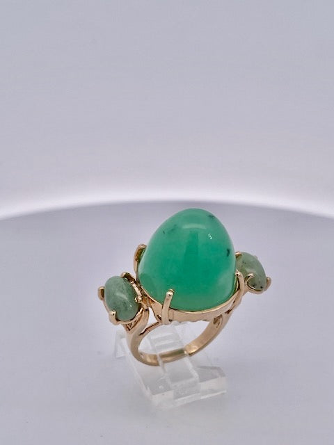 18K Bullet Chrysophase and Jade 3 Stone Ring - Detail View 10 | Cris Notti Jewels