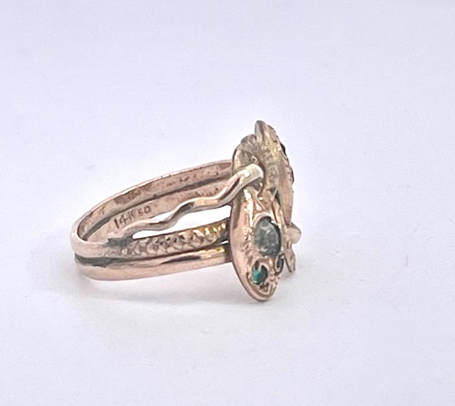 Antique Victorian 14K Yellow Gold Double Snake Ring with Gemstones - Detail View 7 | Cris Notti Jewels