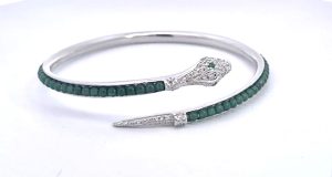 Serpent Wrap Bangle with Green Jade Beads and Cubic Zirconia - Fine Estate & Vintage Jewelry | Cris Notti Jewels