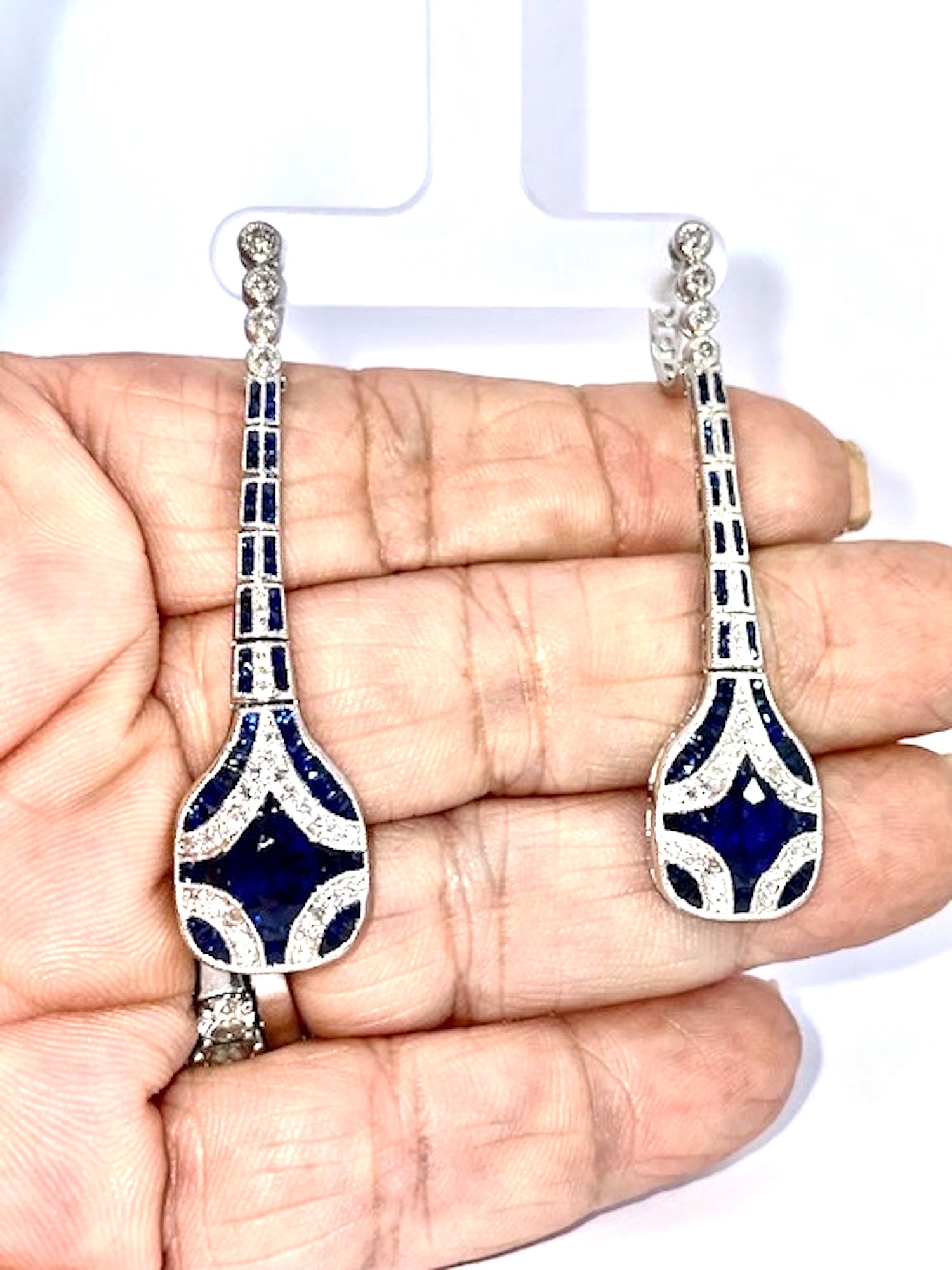 Art Deco Sapphire and Diamond drop Earrings - Detail View 4 | Cris Notti Jewels