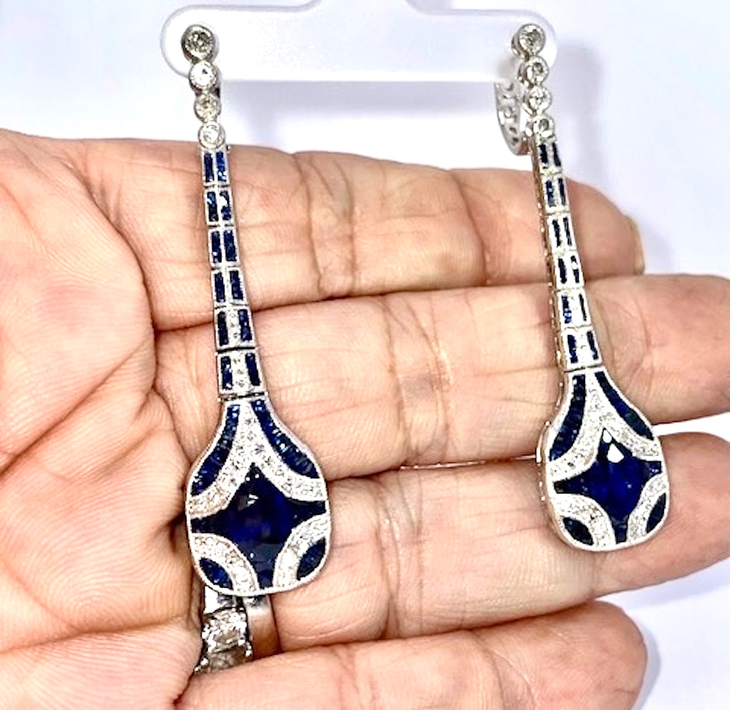 Art Deco Sapphire and Diamond drop Earrings - Detail View 1 | Cris Notti Jewels