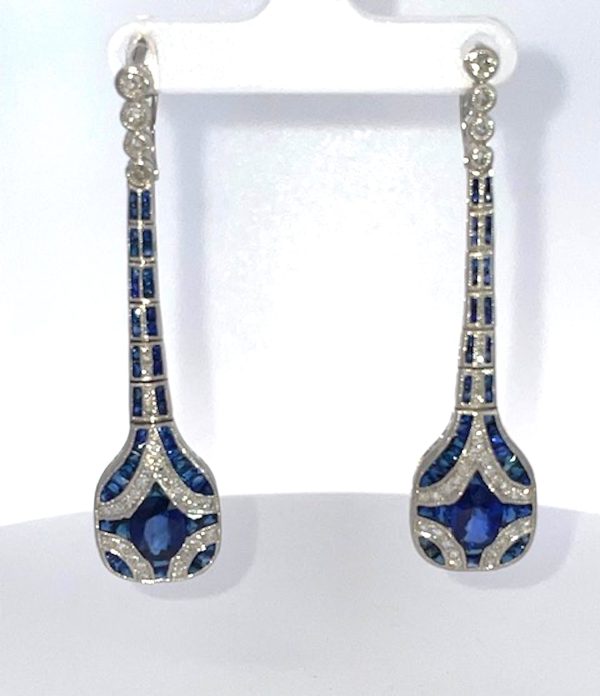 Art Deco Sapphire and Diamond drop Earrings - Fine Estate & Vintage Jewelry | Cris Notti Jewels