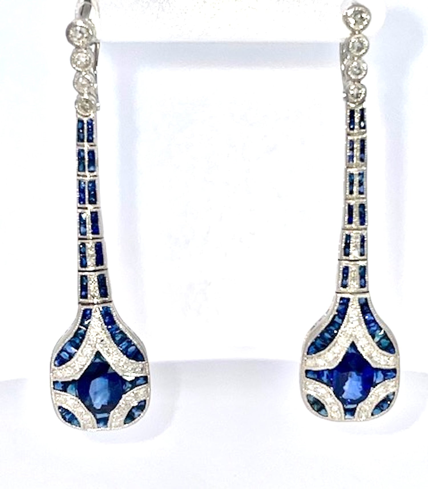 Art Deco Sapphire and Diamond drop Earrings - Detail View 9 | Cris Notti Jewels