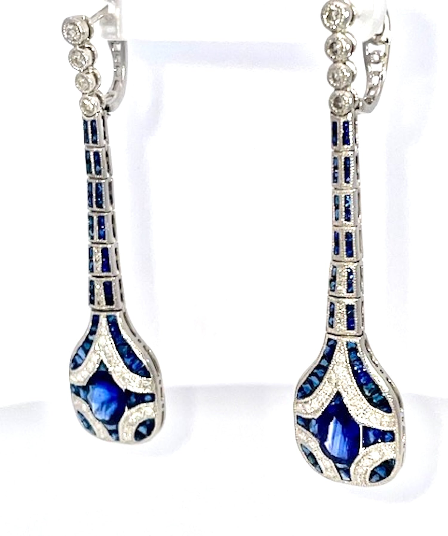 Art Deco Sapphire and Diamond drop Earrings - Detail View 5 | Cris Notti Jewels