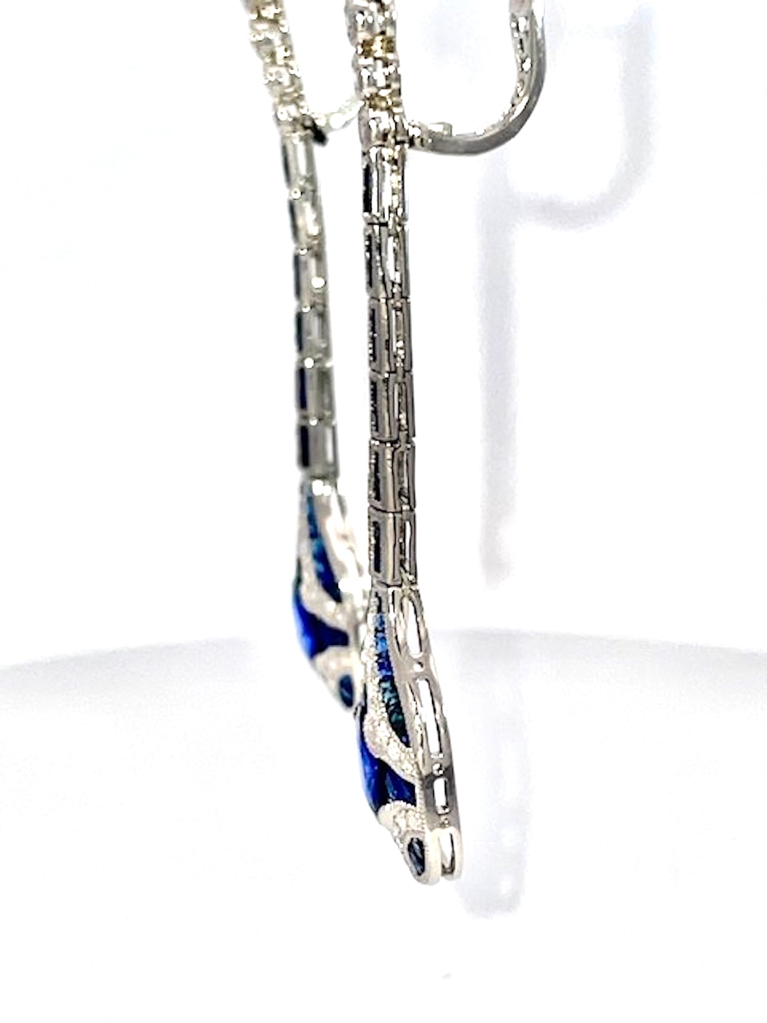 Art Deco Sapphire and Diamond drop Earrings - Detail View 6 | Cris Notti Jewels