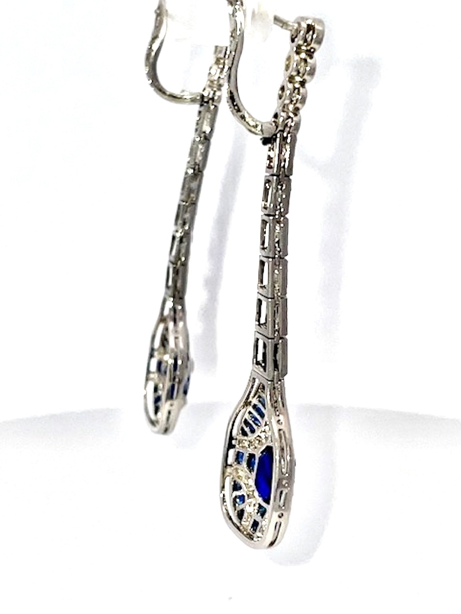 Art Deco Sapphire and Diamond drop Earrings - Detail View 7 | Cris Notti Jewels