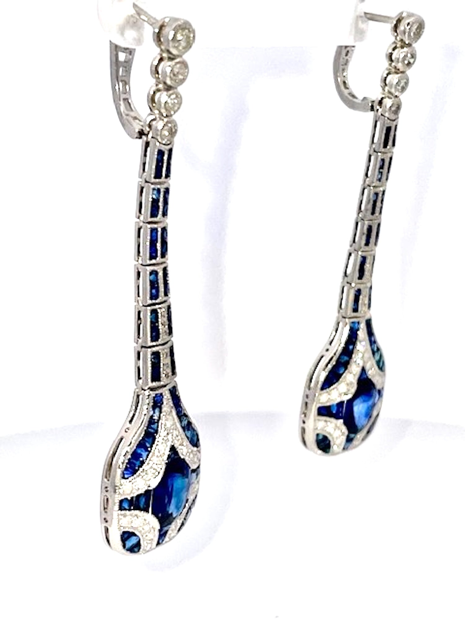 Art Deco Sapphire and Diamond drop Earrings - Detail View 8 | Cris Notti Jewels