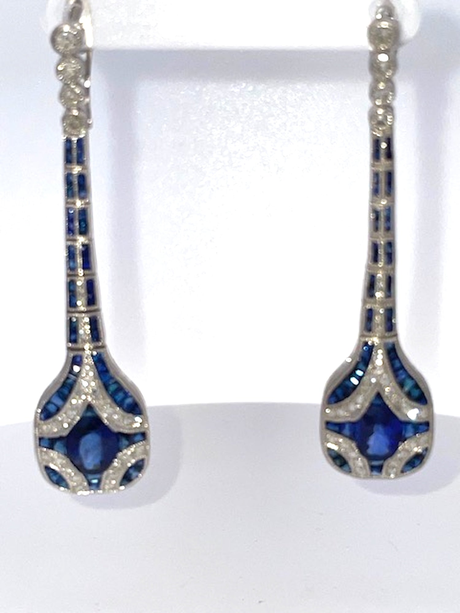 Art Deco Sapphire and Diamond drop Earrings - Detail View 3 | Cris Notti Jewels