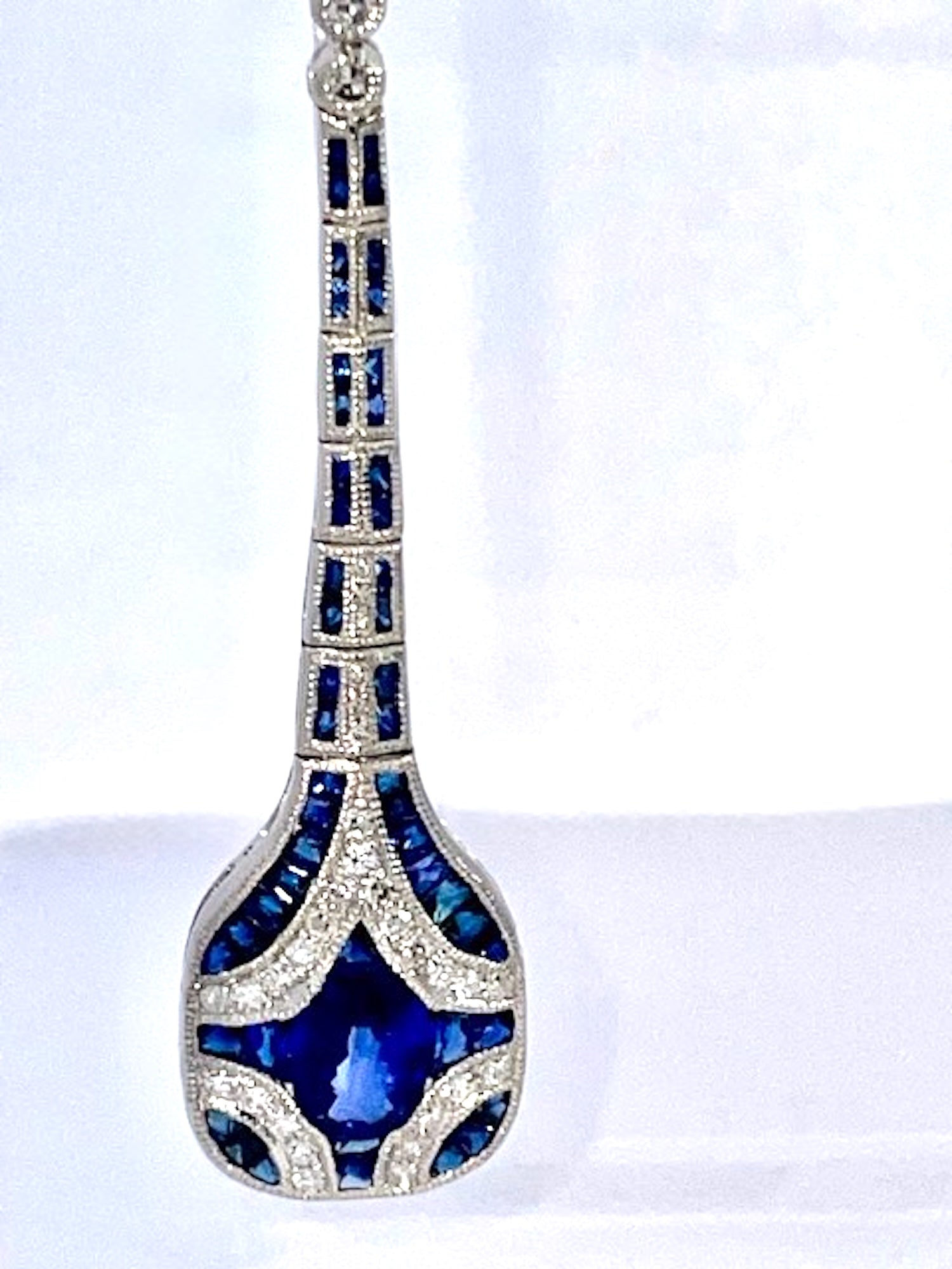 Art Deco Sapphire and Diamond drop Earrings - Detail View 10 | Cris Notti Jewels