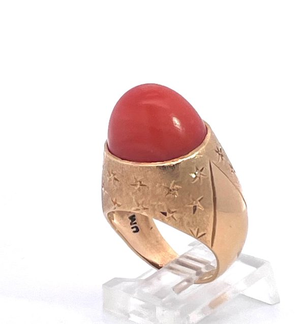1940s Yellow Gold Mediterranean Coral Cocktail Ring, Unique Design - Fine Estate & Vintage Jewelry | Cris Notti Jewels