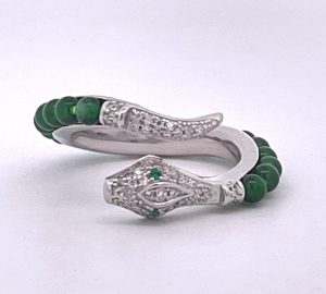 Silver Wrap-Style Cocktail Ring with Green Jade and Cubic Zirconia - Fine Estate & Vintage Jewelry | Cris Notti Jewels