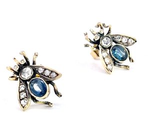 Antique Gold and Silver Bee Earrings with Sapphires and Diamonds - Fine Estate & Vintage Jewelry | Cris Notti Jewels