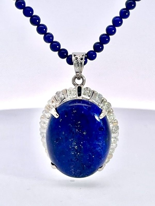 Lapis Lazuli Pendant on Lapis bead chain - Fine Estate & Vintage Jewelry | Cris Notti Jewels
