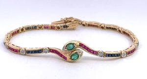 Vintage Yellow Gold Snake Bracelet with Emeralds, Rubies, and Diamonds - Fine Estate & Vintage Jewelry | Cris Notti Jewels