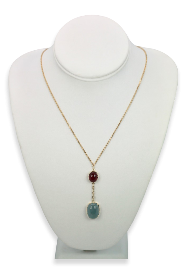 Aquamarine & Ruby Cabochon Necklace - Fine Estate & Vintage Jewelry | Cris Notti Jewels