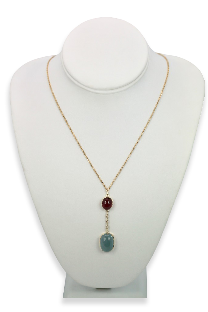 Aquamarine & Ruby Cabochon Necklace - Fine Estate & Vintage Jewelry | Cris Notti Jewels