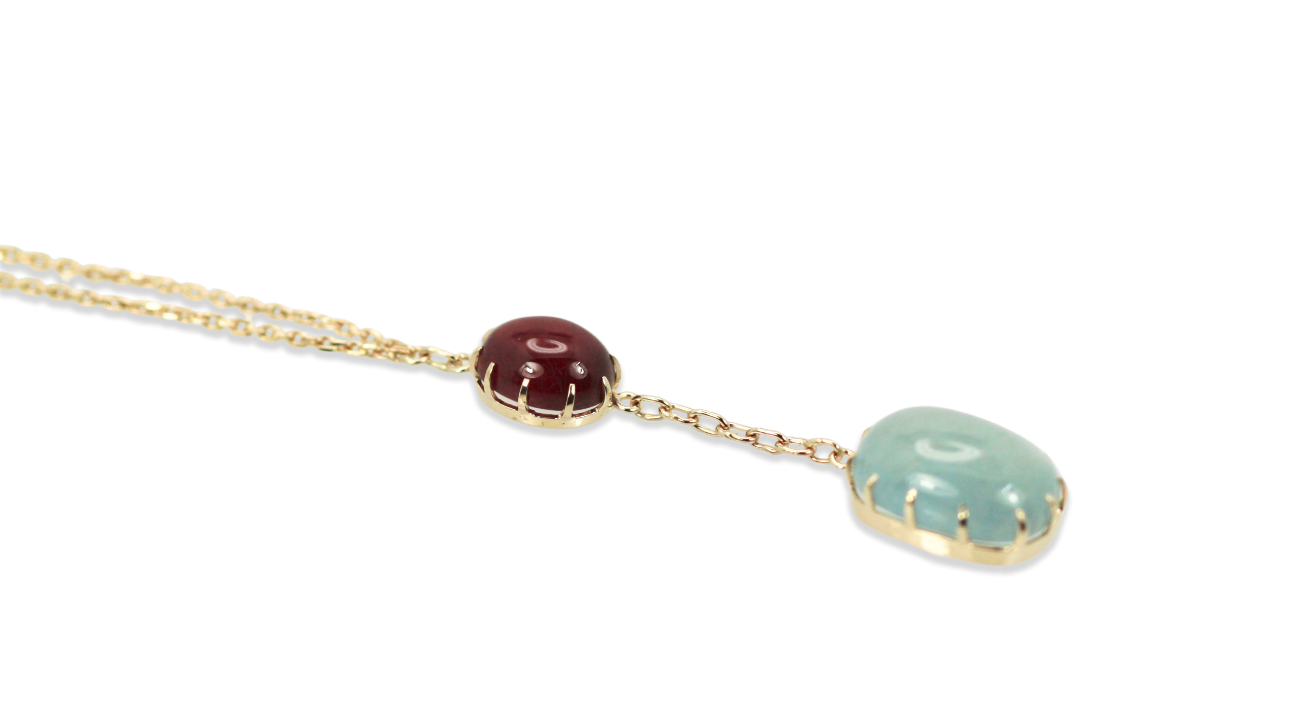 Aquamarine & Ruby Cabochon Necklace - Detail View 3 | Cris Notti Jewels