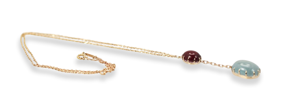 Aquamarine & Ruby Cabochon Necklace - Detail View 4 | Cris Notti Jewels