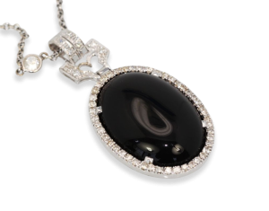 Art Deco Onyx Pendant Diamond Surround - Fine Estate & Vintage Jewelry | Cris Notti Jewels