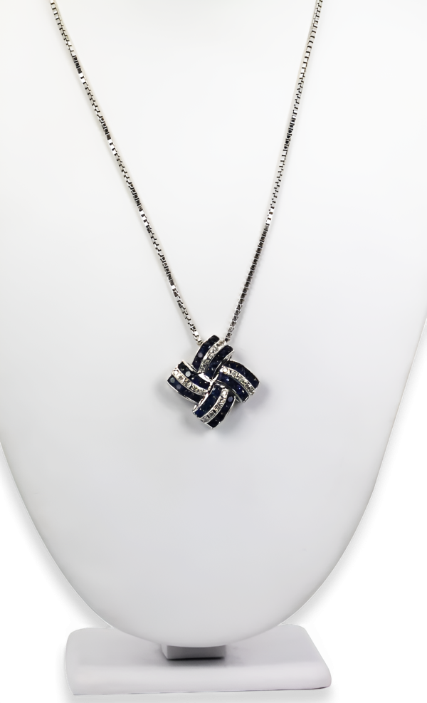 Deco Style 14K Diamond & Sapphire Geometric Necklace - Fine Estate & Vintage Jewelry | Cris Notti Jewels