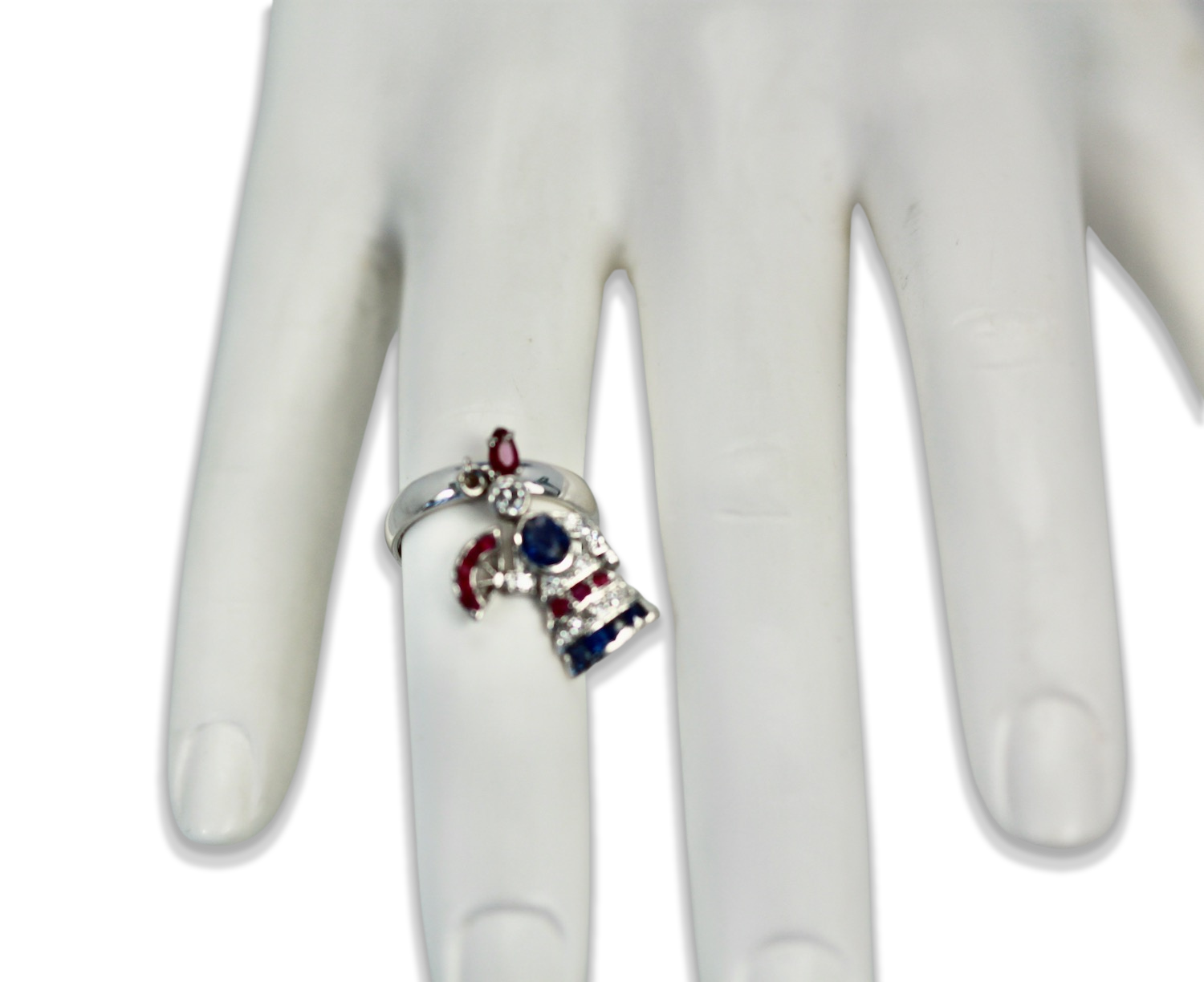 Art Deco Platinum Charm on Ring "Lady with a Fan" - Detail View 4 | Cris Notti Jewels