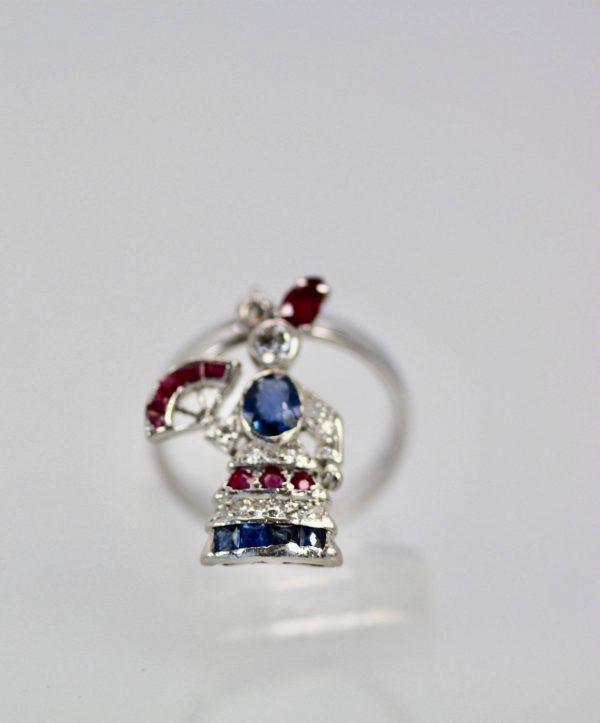Art Deco Platinum Charm on Ring "Lady with a Fan" - Fine Estate & Vintage Jewelry | Cris Notti Jewels