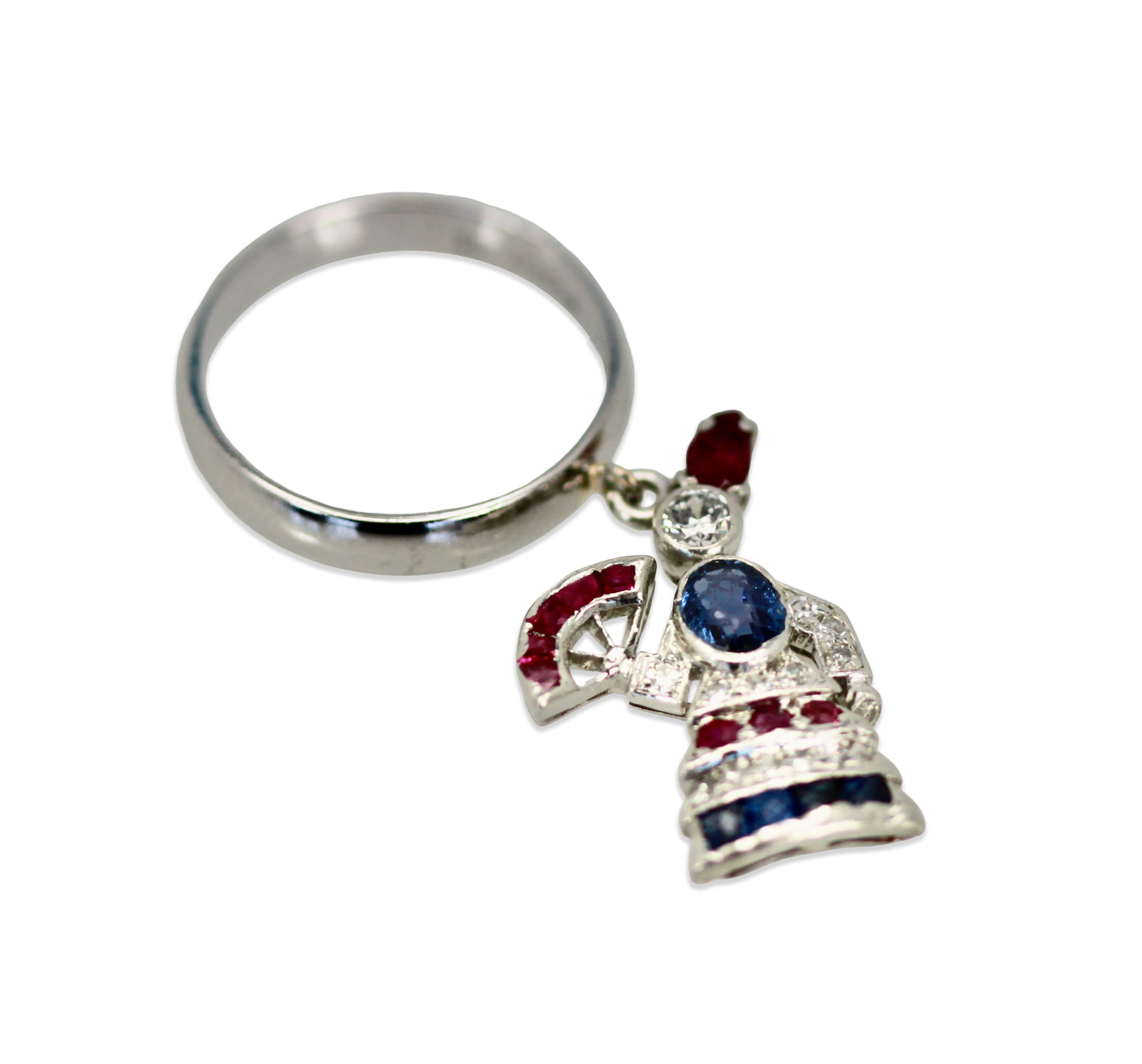 Art Deco Platinum Charm on Ring "Lady with a Fan" - Detail View 2 | Cris Notti Jewels