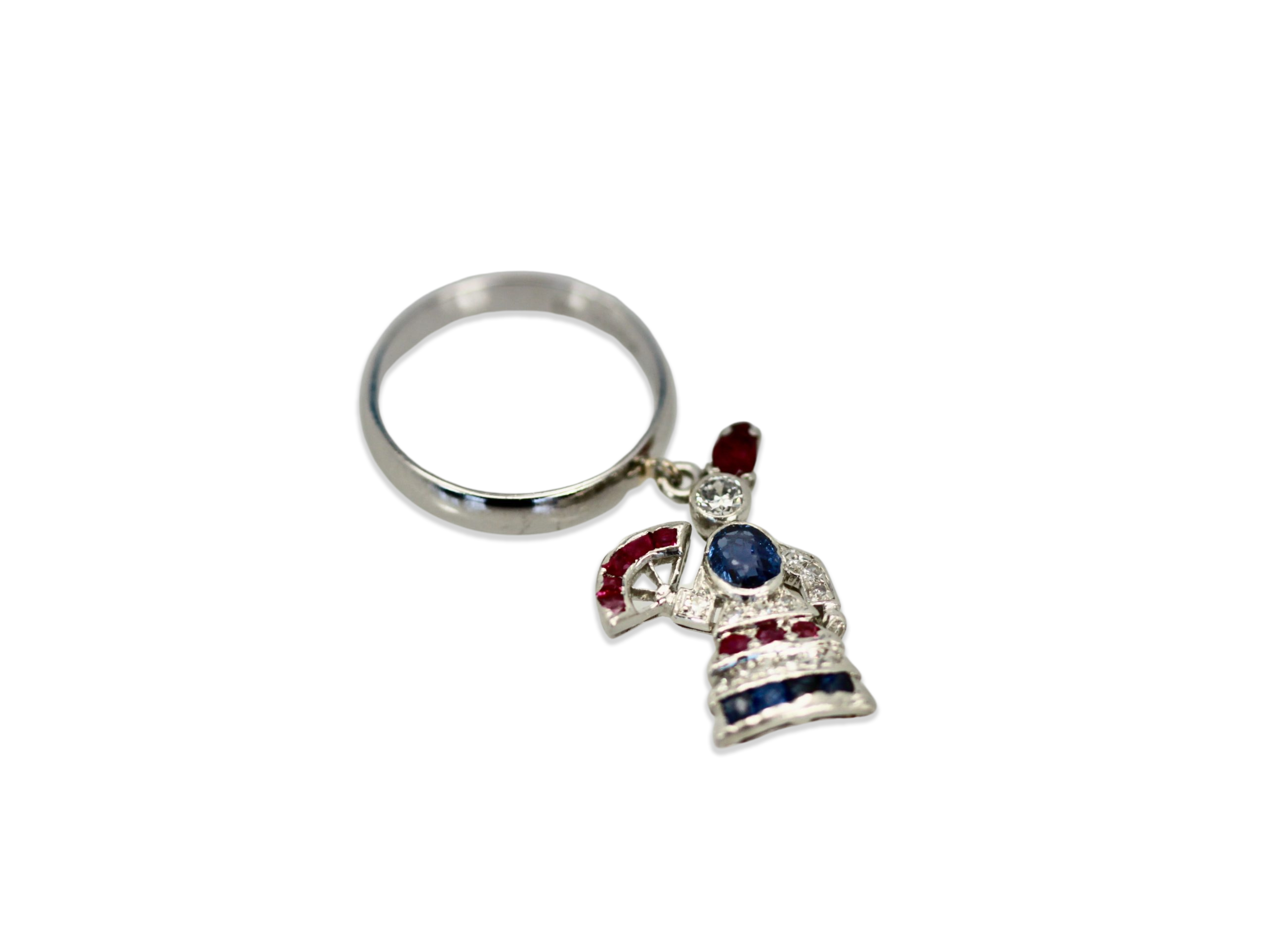 Art Deco Platinum Charm on Ring "Lady with a Fan" - Detail View 1 | Cris Notti Jewels