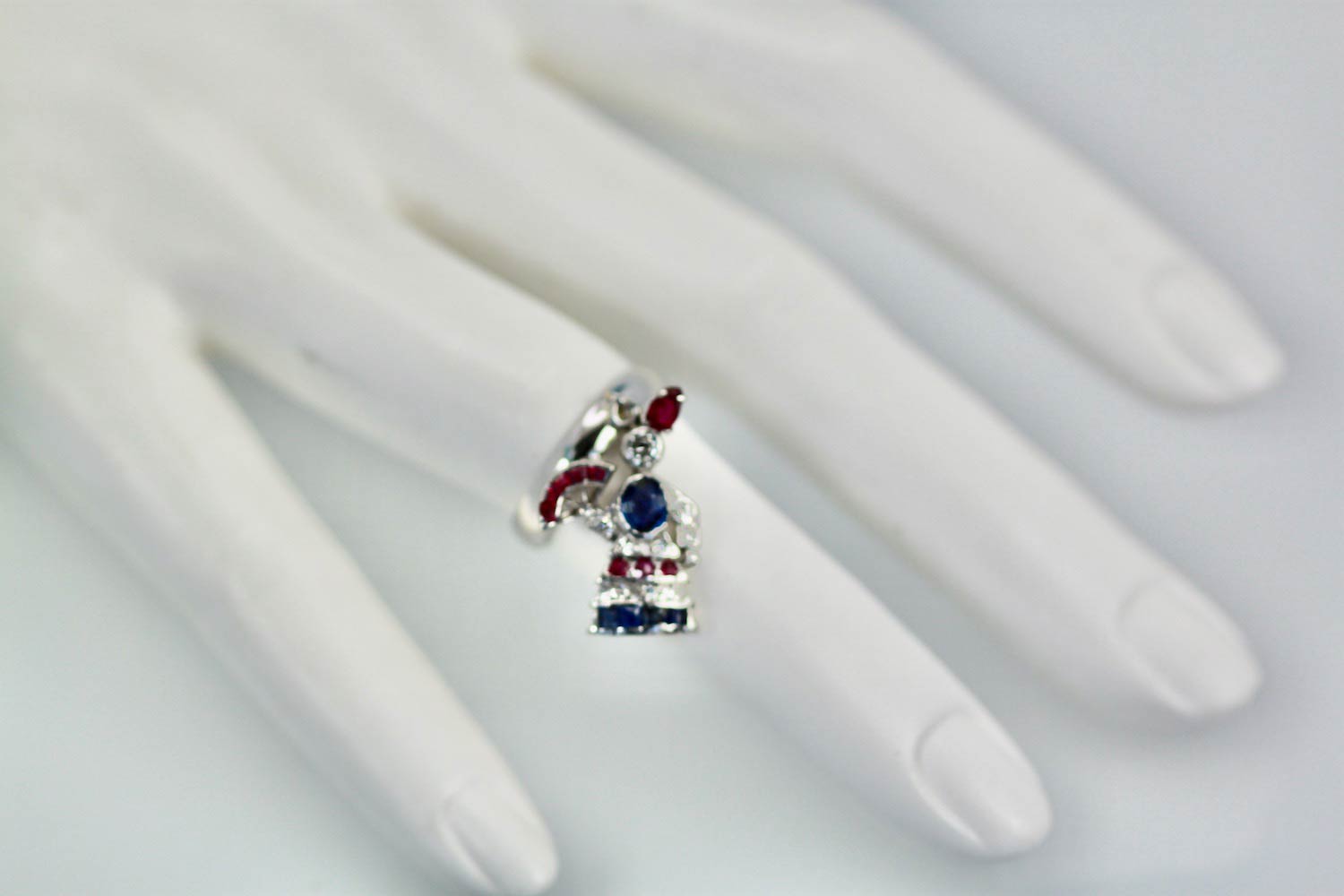 Art Deco Platinum Charm on Ring "Lady with a Fan" - Detail View 6 | Cris Notti Jewels