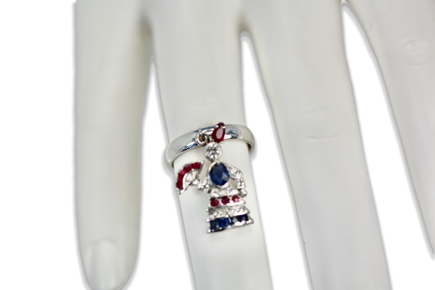 Art Deco Platinum Charm on Ring "Lady with a Fan" - Detail View 7 | Cris Notti Jewels