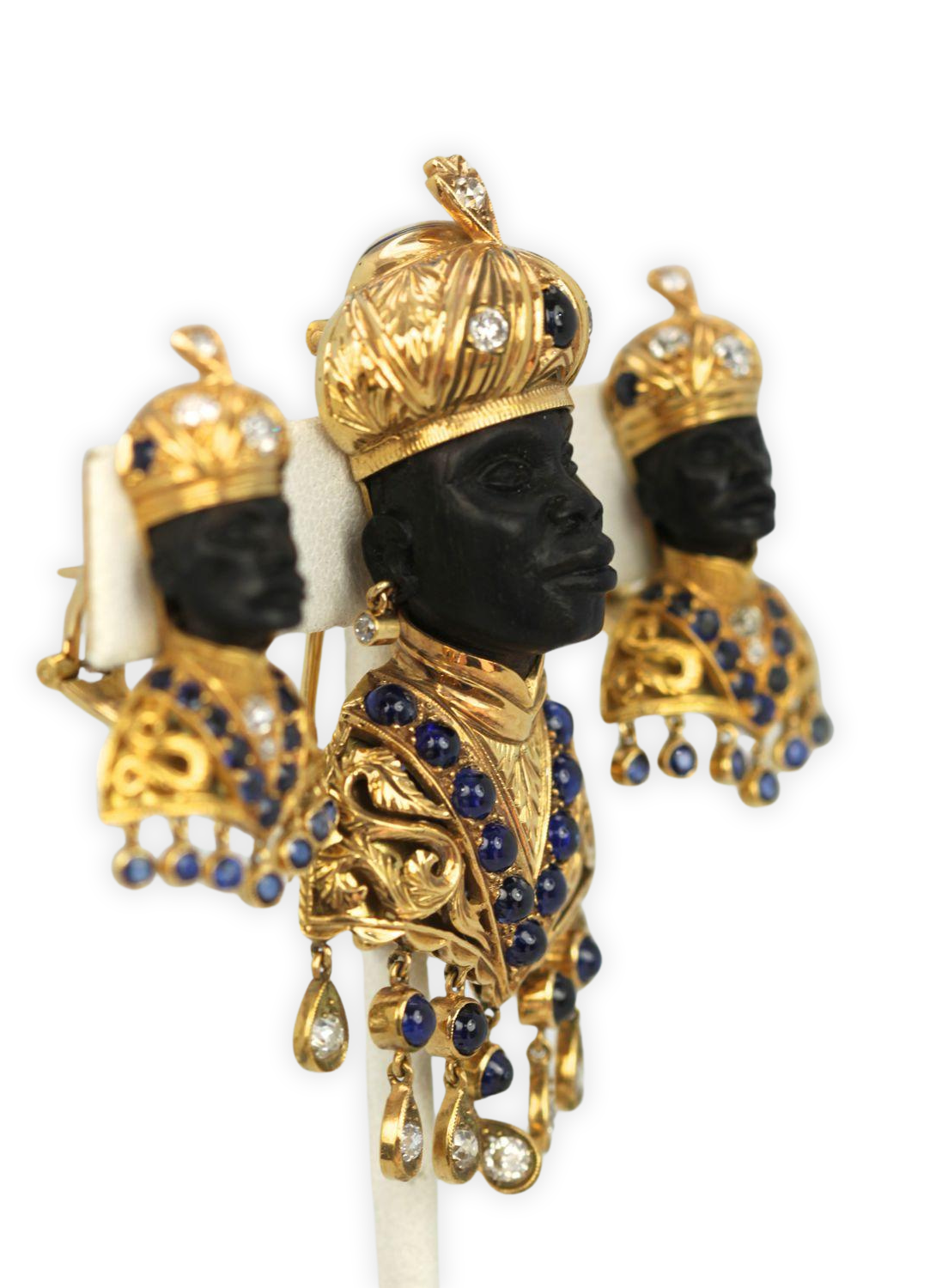 Antique Blackamoor 18K Yellow Gold Brooch And Earrings - Detail View 2 | Cris Notti Jewels